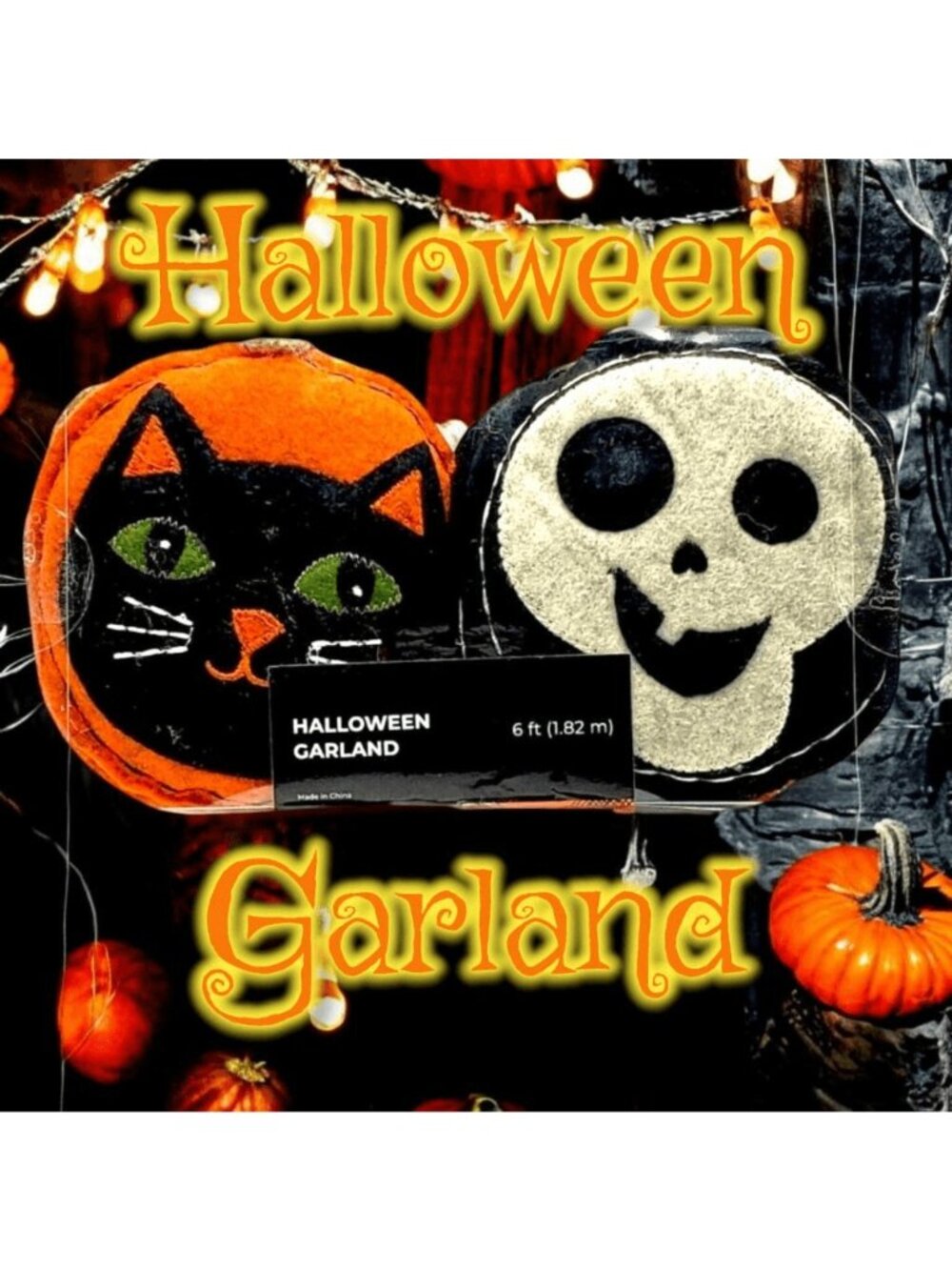 Black Cats Skulls Halloween Garland Mantal Banner Spider Ghost Pumpkin 6FT